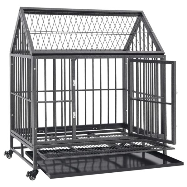 vidaXL Dog Cage with Wheels and Roof Steel 36.2"x24.4"x41.7" - Image 3