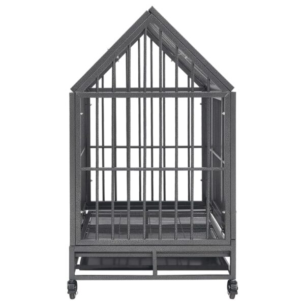 vidaXL Dog Cage with Wheels and Roof Steel 36.2"x24.4"x41.7" - Image 4