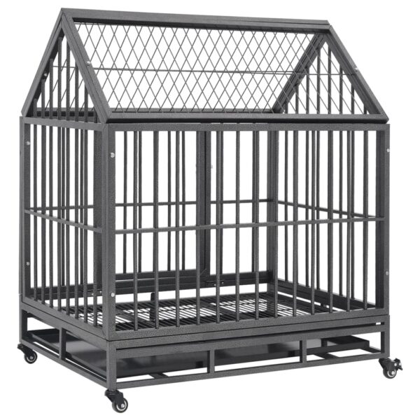 vidaXL Dog Cage with Wheels and Roof Steel 36.2"x24.4"x41.7" - Image 5