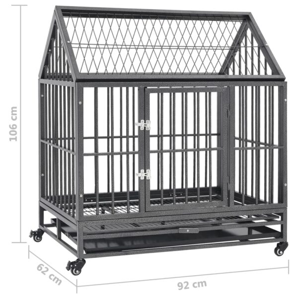 vidaXL Dog Cage with Wheels and Roof Steel 36.2"x24.4"x41.7" - Image 8