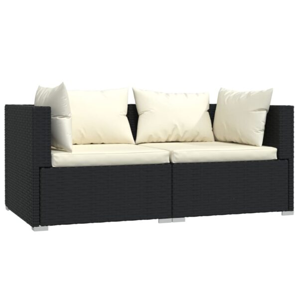 vidaXL Patio Furniture Set 3 Piece with Cushions Black Poly Rattan - Image 3