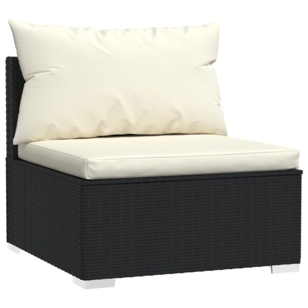 vidaXL Patio Middle Sofa with Cushions Black Poly Rattan - Image 2