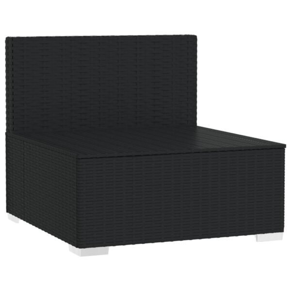 vidaXL Patio Middle Sofa with Cushions Black Poly Rattan - Image 3