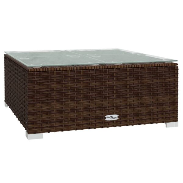 vidaXL Patio Coffee Table Brown 23.6"x23.6"x11.8" Poly Rattan & Glass - Image 2