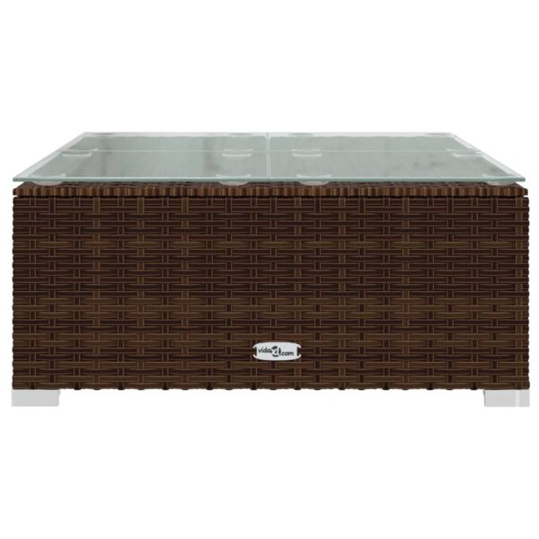 vidaXL Patio Coffee Table Brown 23.6"x23.6"x11.8" Poly Rattan & Glass - Image 3