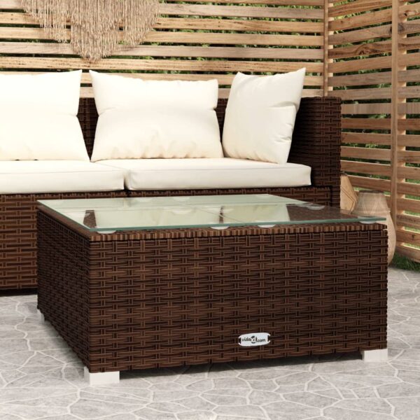 vidaXL Patio Coffee Table Brown 23.6"x23.6"x11.8" Poly Rattan & Glass