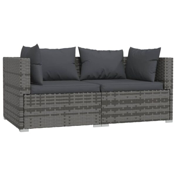 vidaXL Patio Loveseat with Cushions Gray Poly Rattan - Image 2