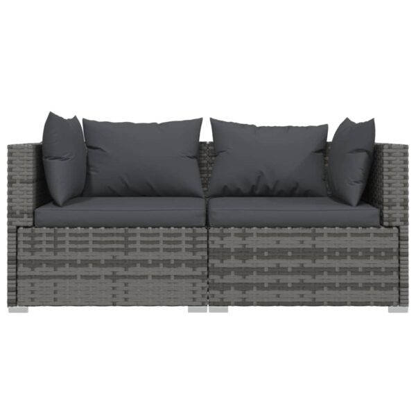 vidaXL Patio Loveseat with Cushions Gray Poly Rattan - Image 3