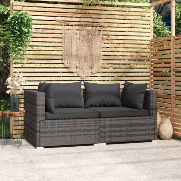 vidaXL Patio Loveseat with Cushions Gray Poly Rattan