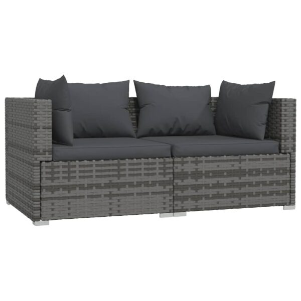 vidaXL Patio Furniture Set 3 Piece with Cushions Gray Poly Rattan - Image 3