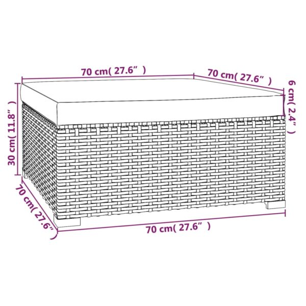 vidaXL Patio Footrest with Cushion Gray 27.6"x27.6"x11.8" Poly Rattan - Image 5