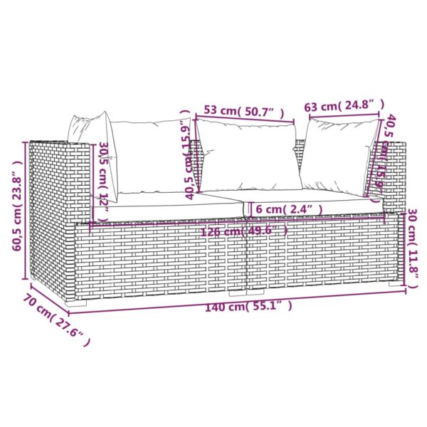 vidaXL 3 Piece Patio Lounge Set with Cushions Gray Poly Rattan - Image 7