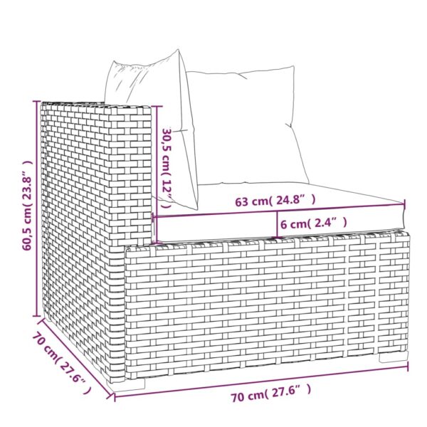 vidaXL 3 Piece Patio Lounge Set with Cushions Gray Poly Rattan - Image 8