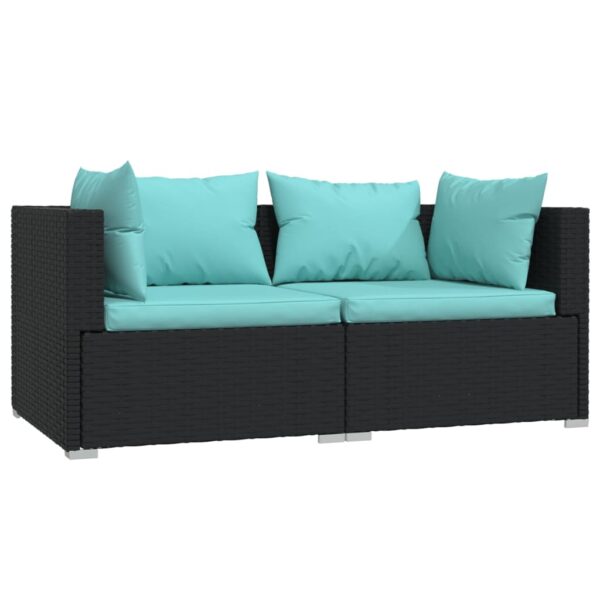 vidaXL 3 Piece Patio Lounge Set with Cushions Black Poly Rattan - Image 3