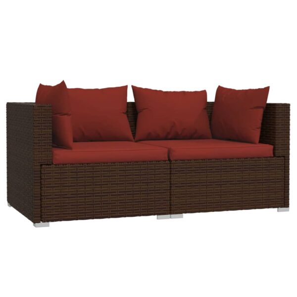 vidaXL Patio Loveseat with Cushions Brown Poly Rattan - Image 2