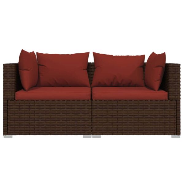 vidaXL Patio Loveseat with Cushions Brown Poly Rattan - Image 3