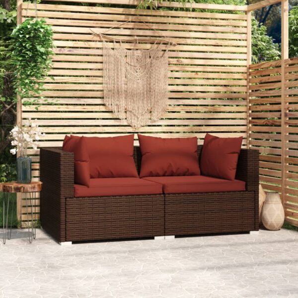 vidaXL Patio Loveseat with Cushions Brown Poly Rattan