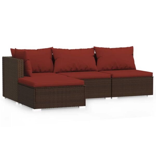 vidaXL 4 Piece Patio Lounge Set with Cushions Brown Poly Rattan - Image 2