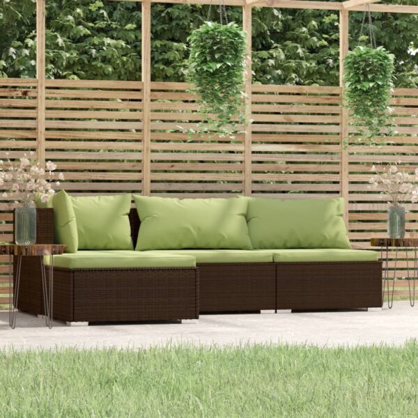 vidaXL 4 Piece Patio Lounge Set with Cushions Brown Poly Rattan