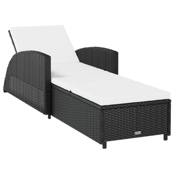 vidaXL Sun Lounger with Cream White Cushion Poly Rattan Black - Image 2