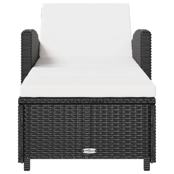 vidaXL Sun Lounger with Cream White Cushion Poly Rattan Black - Image 3