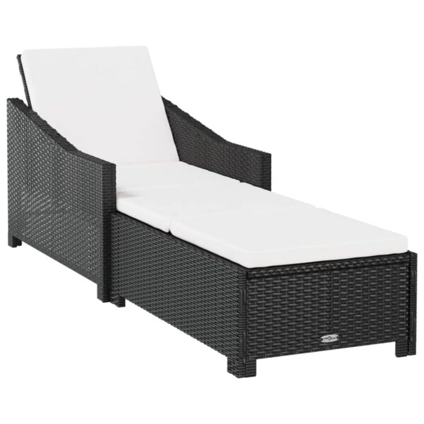 vidaXL Sun Lounger with Cream White Cushion Poly Rattan Black - Image 2