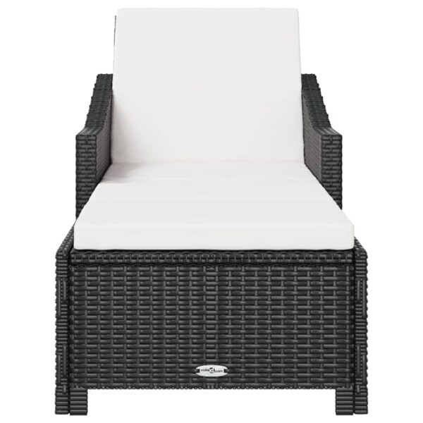 vidaXL Sun Lounger with Cream White Cushion Poly Rattan Black - Image 3