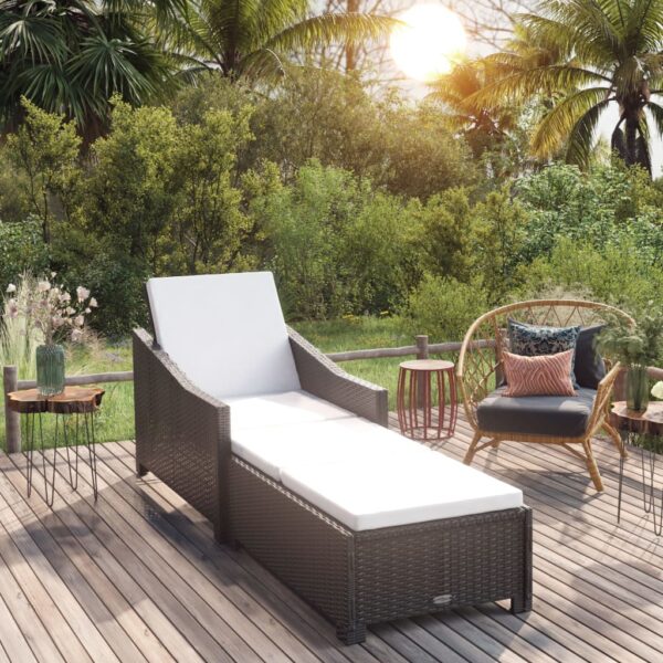 vidaXL Sun Lounger with Cream White Cushion Poly Rattan Black