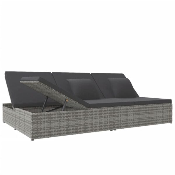 vidaXL Convertible Sun Bed with Cushions Poly Rattan Dark Gray - Image 3