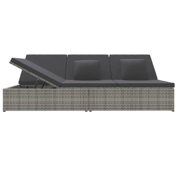 vidaXL Convertible Sun Bed with Cushions Poly Rattan Dark Gray - Image 4