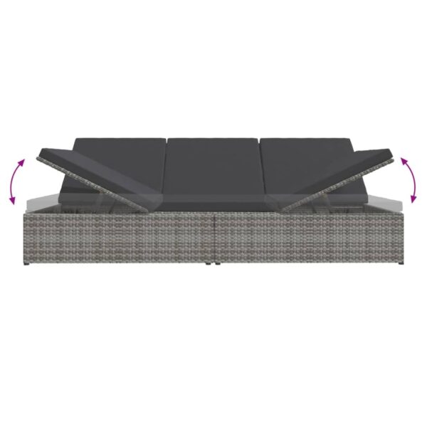 vidaXL Convertible Sun Bed with Cushions Poly Rattan Dark Gray - Image 7