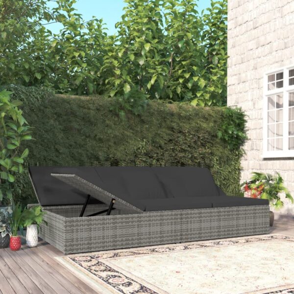 vidaXL Convertible Sun Bed with Cushions Poly Rattan Dark Gray