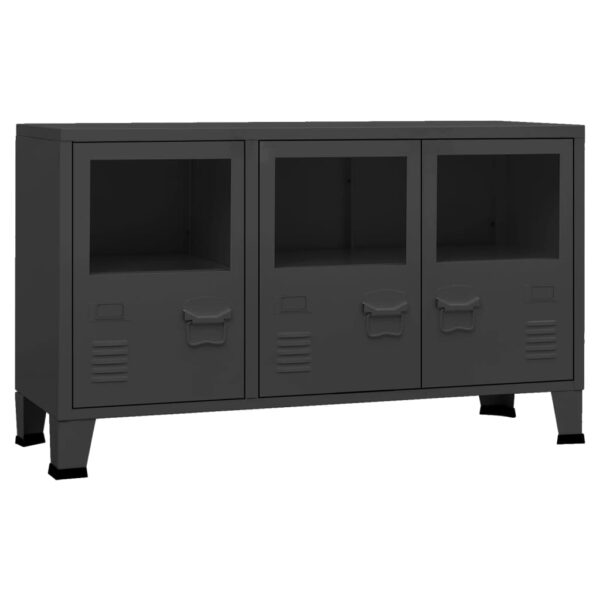 vidaXL Industrial Sideboard Black 41.3"x13.8"x24.4" Metal and Glass - Image 2