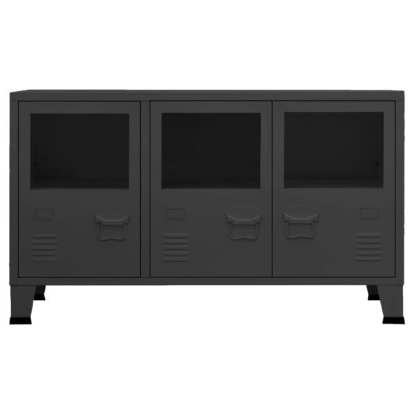 vidaXL Industrial Sideboard Black 41.3"x13.8"x24.4" Metal and Glass - Image 3