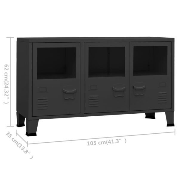 vidaXL Industrial Sideboard Black 41.3"x13.8"x24.4" Metal and Glass - Image 9