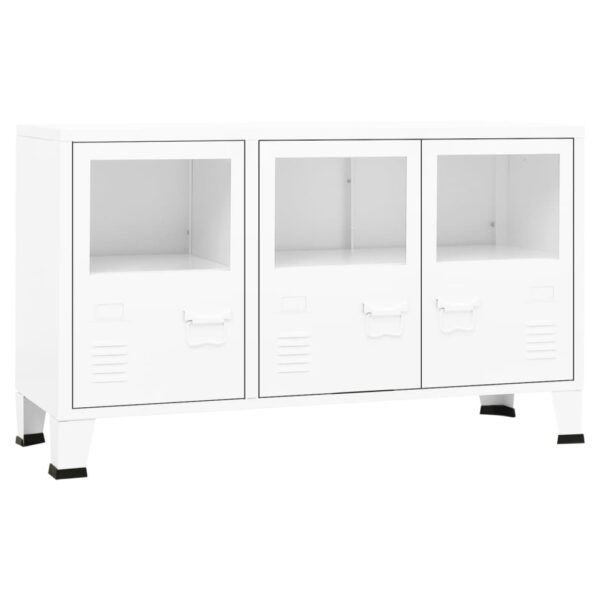 vidaXL Industrial Sideboard White 41.3"x13.8"x24.4" Metal and Glass - Image 2