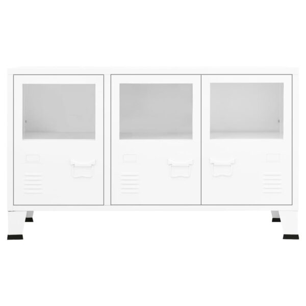 vidaXL Industrial Sideboard White 41.3"x13.8"x24.4" Metal and Glass - Image 3