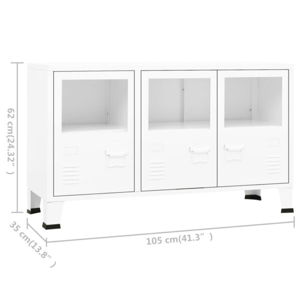 vidaXL Industrial Sideboard White 41.3"x13.8"x24.4" Metal and Glass - Image 9