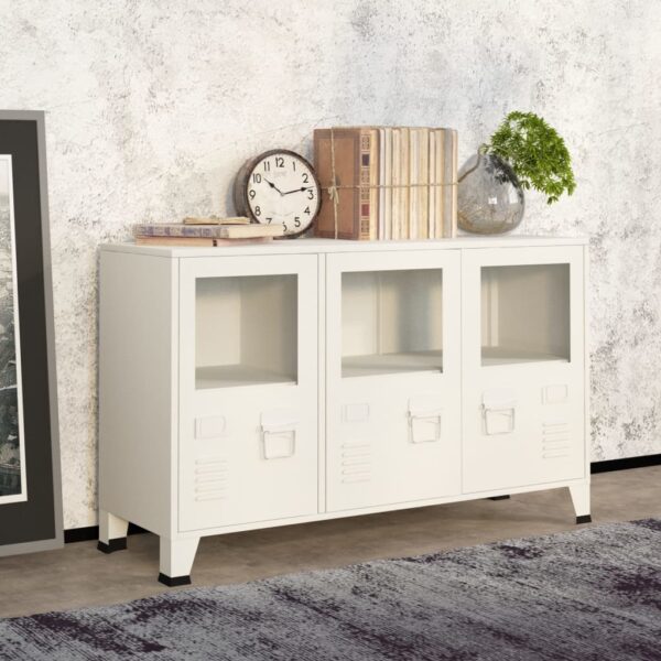 vidaXL Industrial Sideboard White 41.3"x13.8"x24.4" Metal and Glass