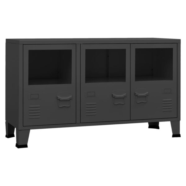 vidaXL Industrial Sideboard Anthracite 41.3"x13.8"x24.4" Metal and Glass - Image 2