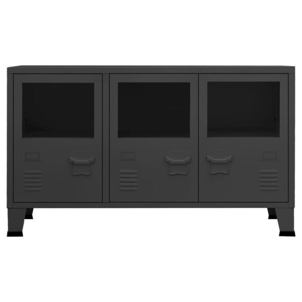 vidaXL Industrial Sideboard Anthracite 41.3"x13.8"x24.4" Metal and Glass - Image 3