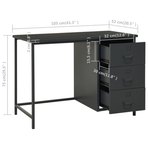 vidaXL Industrial Desk with Drawers Anthracite 41.3"x20.5"x29.5" Steel - Image 8