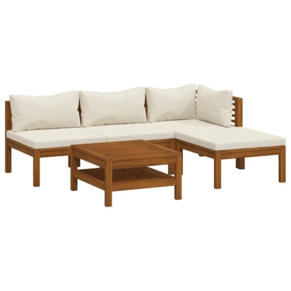 vidaXL 5 Piece Patio Lounge Set with Cream Cushion Solid Acacia Wood - Image 2