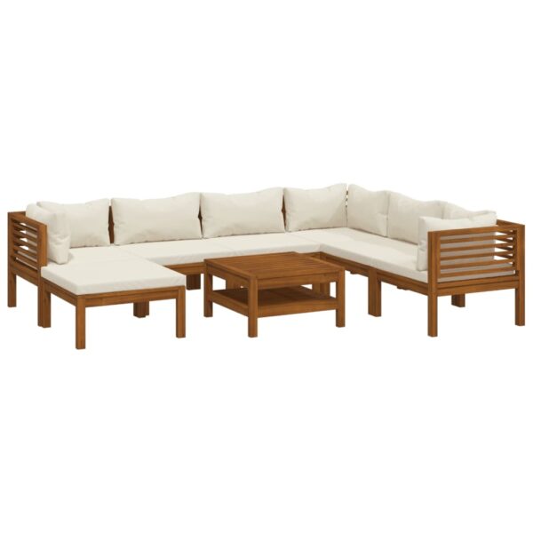 vidaXL 8 Piece Patio Lounge Set with Cream Cushion Solid Acacia Wood - Image 2