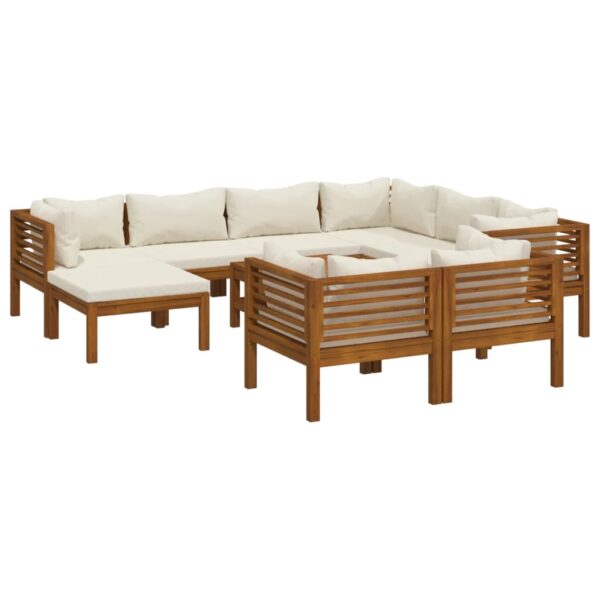 vidaXL 10 Piece Patio Lounge Set with Cream Cushion Solid Acacia Wood - Image 2