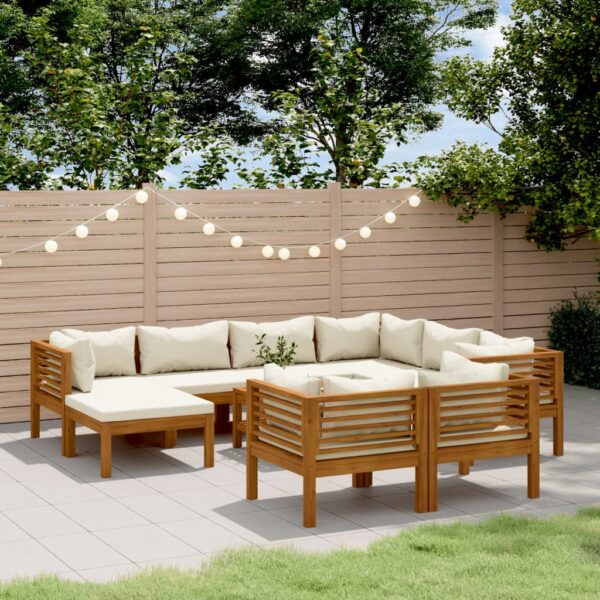 vidaXL 10 Piece Patio Lounge Set with Cream Cushion Solid Acacia Wood