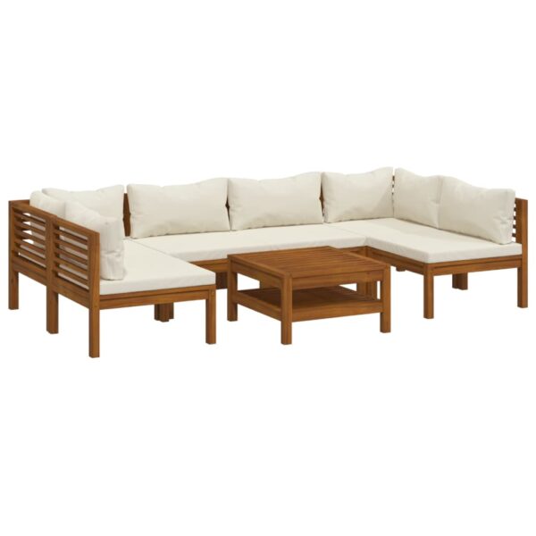 vidaXL 7 Piece Patio Lounge Set with Cream Cushion Solid Acacia Wood - Image 2