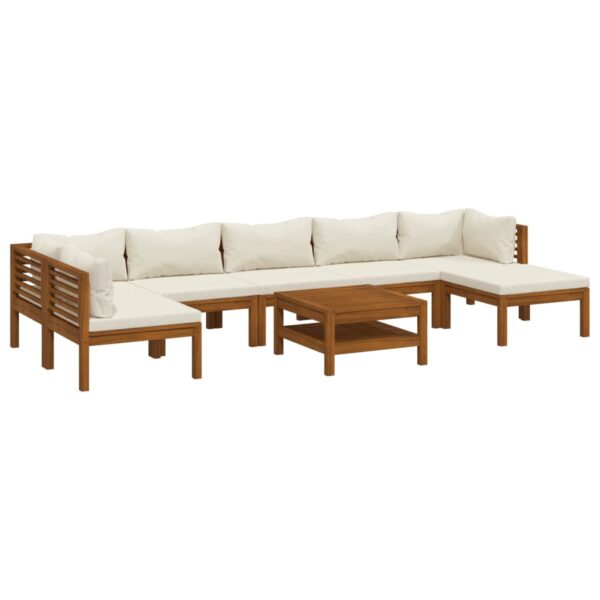 vidaXL 8 Piece Patio Lounge Set with Cream Cushion Solid Acacia Wood - Image 2