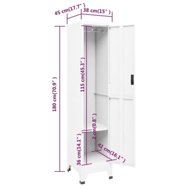 vidaXL Locker Cabinet White 15"x17.7"x70.9" Steel - Image 8