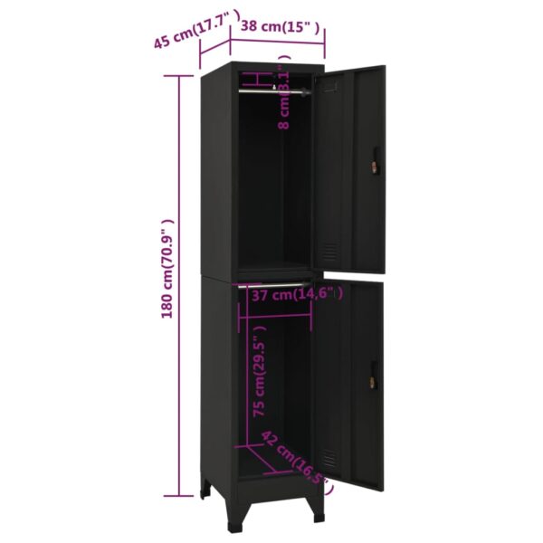 vidaXL Locker Cabinet Black 15"x17.7"x70.9" Steel - Image 8